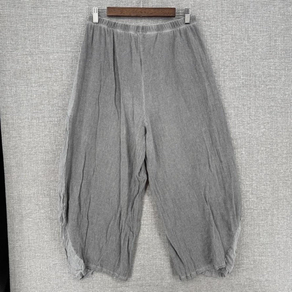 Meo Meli Pants Womens M Gray Harem Linen Cotton Elastic Waist Pockets Relaxed - Picture 2 of 9